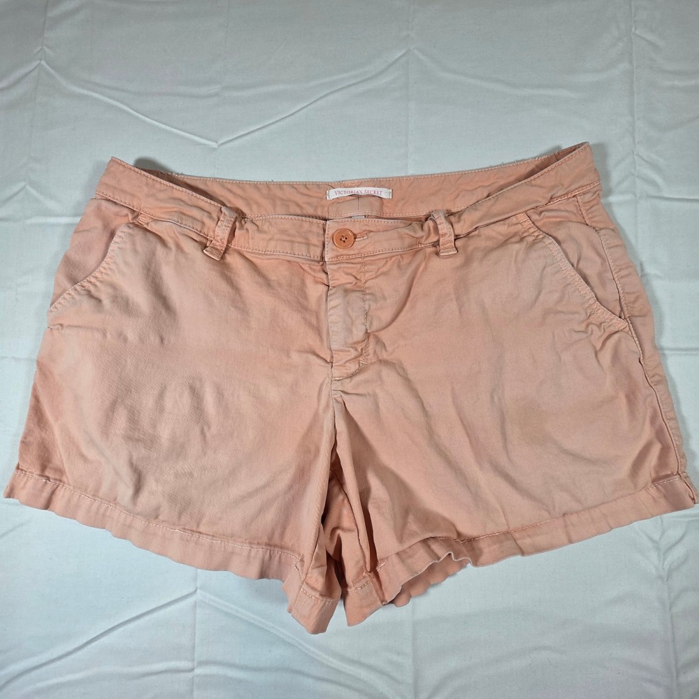 Victoria's Secret Peach Coral Chino Shorts Women 12/S Cargo Pocket Cuffed Twill